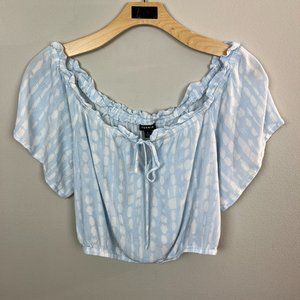 Torrid Crop Top 1X Blue White Off Shoulder V-Neck Tie Dye Gauze‎ Lightweight